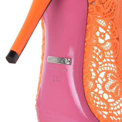 Gucci Lace Pizzo Venice Pumps 39.5 Orange Fluo Mystic White 6 of 8