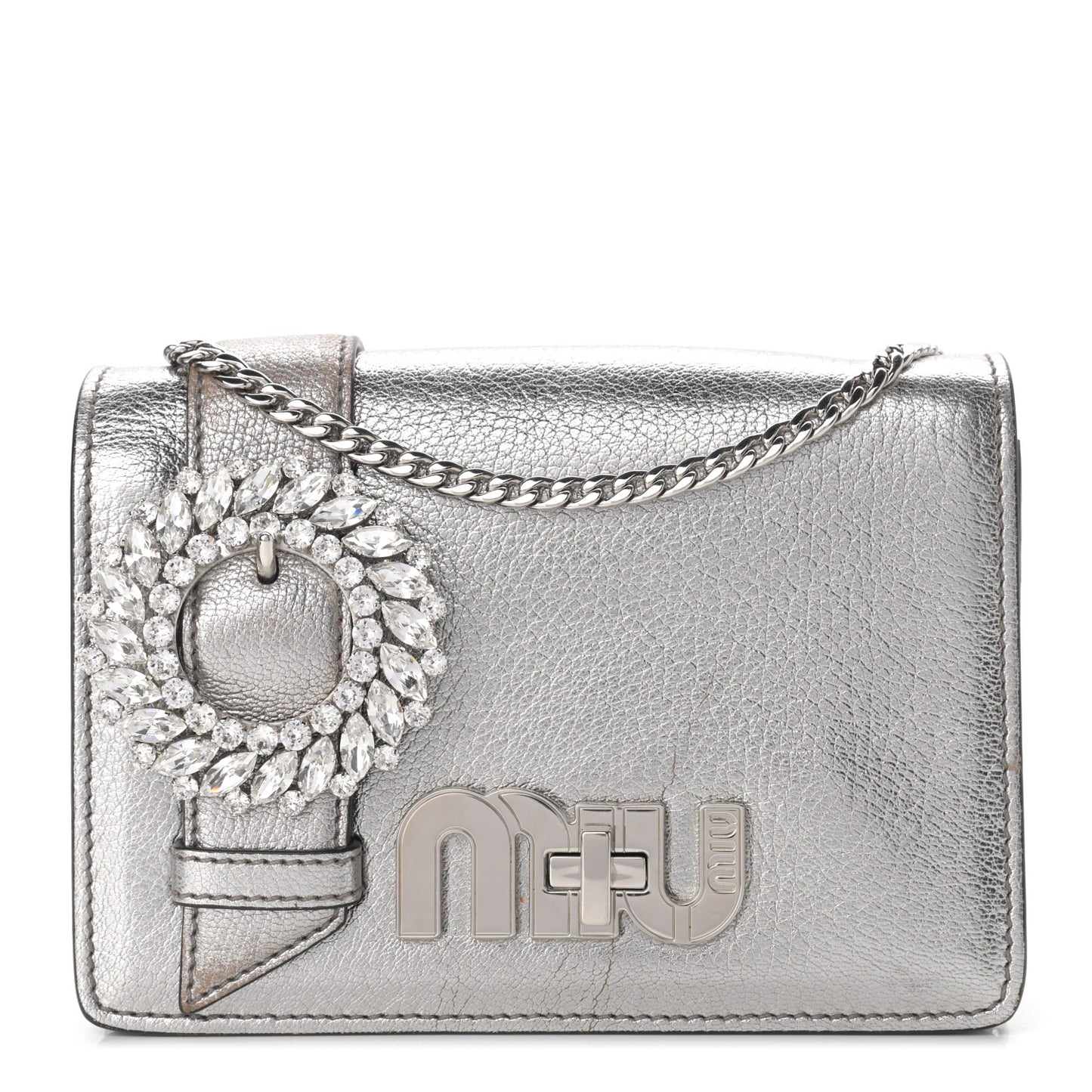 Metallic Goatskin Madras Crystal Embellished Shoulder Bag Cromo