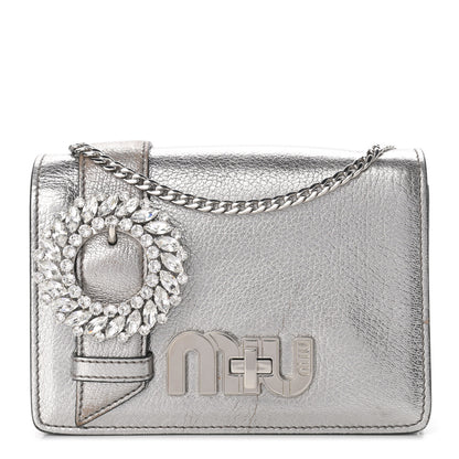 Miu Miu Metallic Goatskin Madras Crystal Embellished Shoulder Bag Cromo 1 of 12