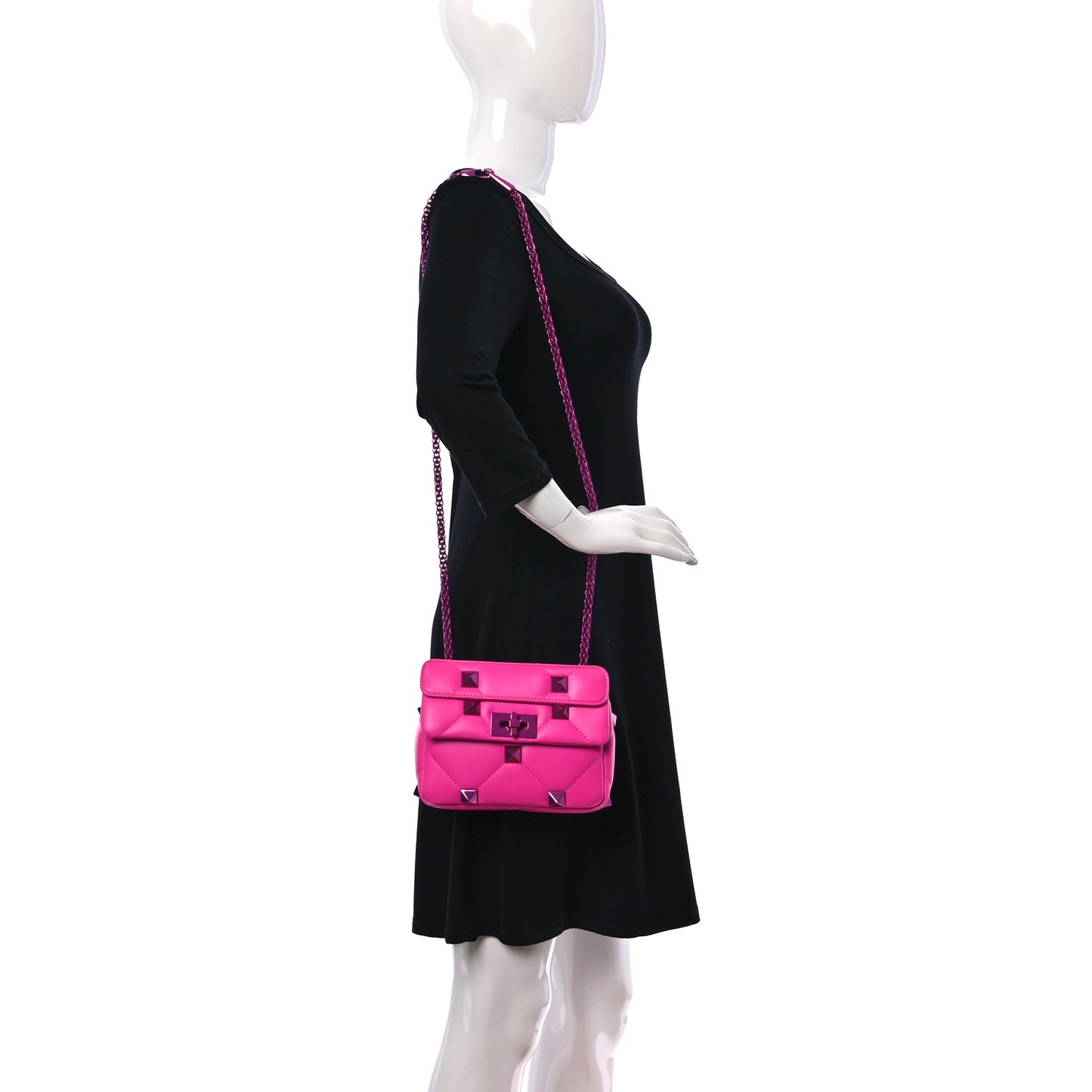 Nappa Lacquer Monochrome Small Roman Stud Shoulder Bag Pink PP