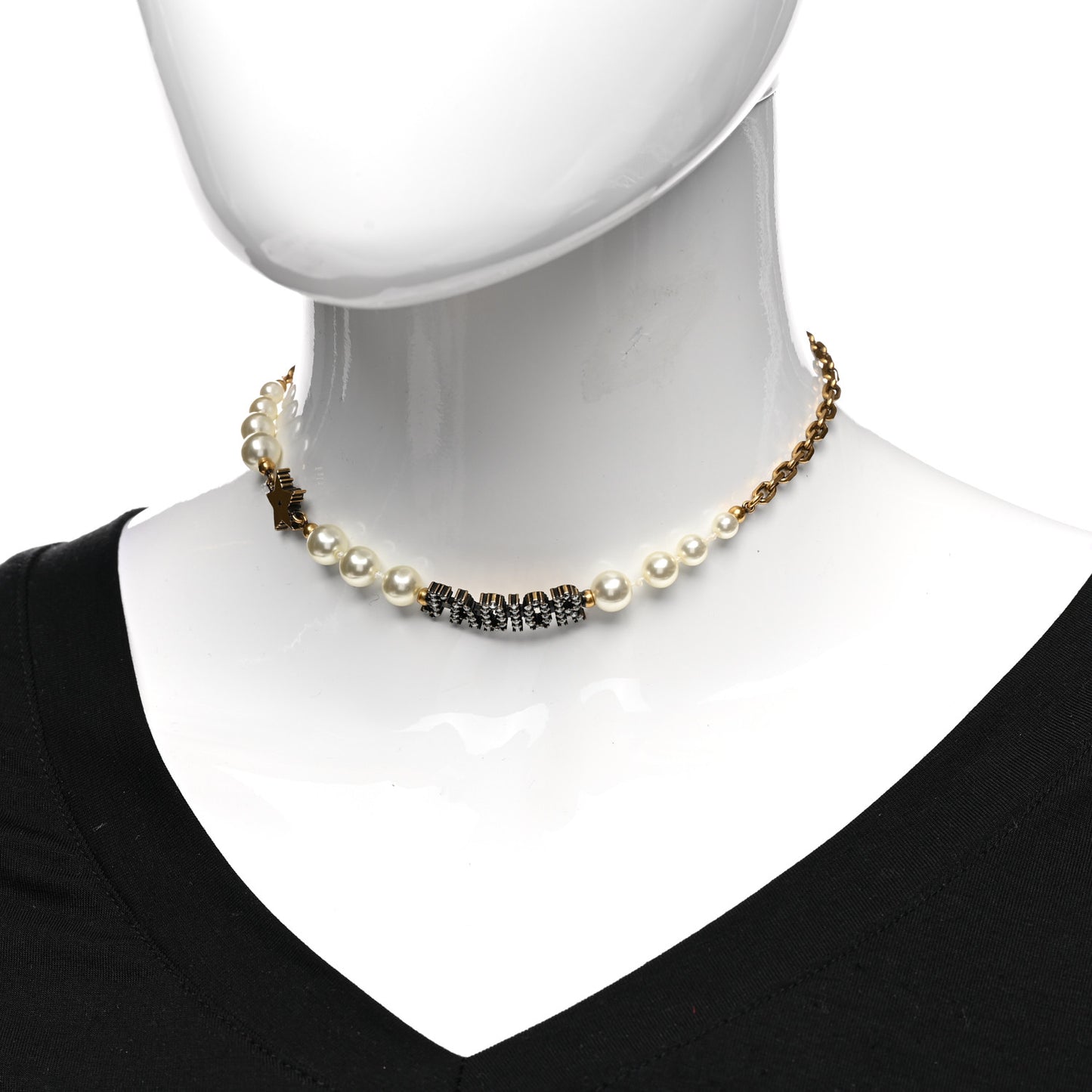 Metal Pearl Crystal J'Adior Choker Necklace Antique Gold
