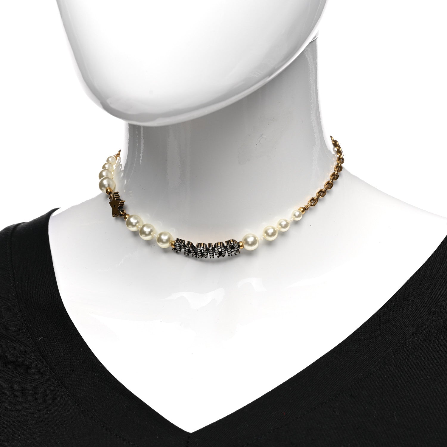 Christian Dior Metal Pearl Crystal J'Adior Choker Necklace Antique Gold 2 of 6