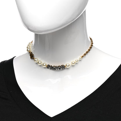 Christian Dior Metal Pearl Crystal J'Adior Choker Necklace Antique Gold 2 of 6