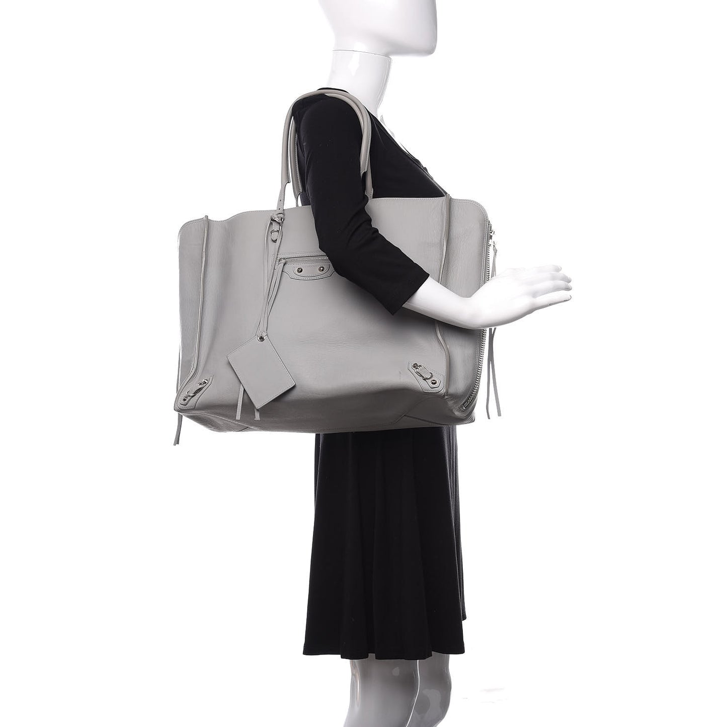 Veau Papier A4 Zip Around Tote Gris Glace