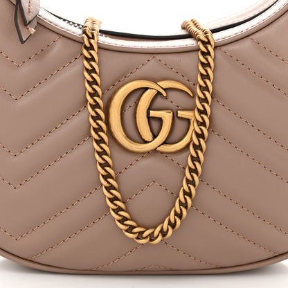 Gucci Calfskin Matelasse Chevron Mini GG Marmont Half Moon Hobo Porcelain Rose 8 of 10
