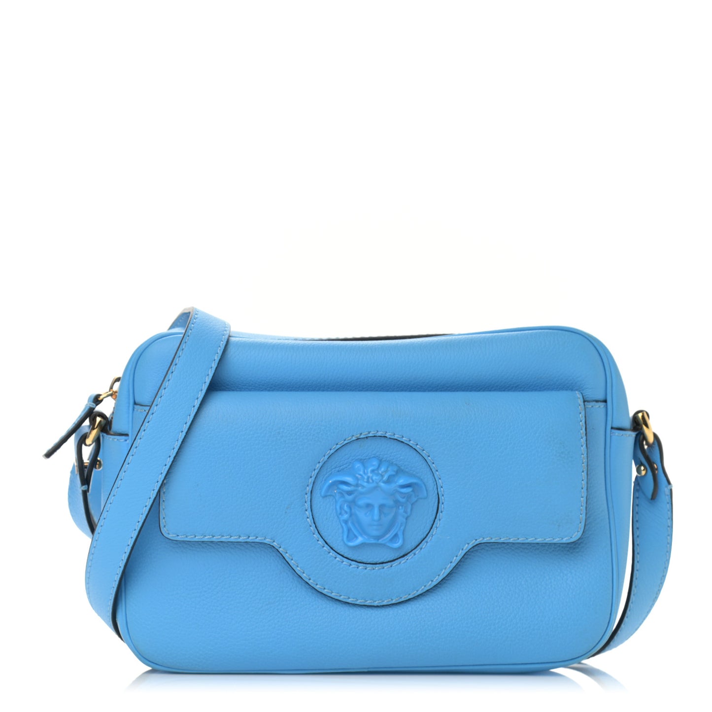 Grained Calfskin Medusa Camera Bag Blue