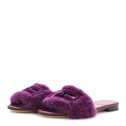 Fendi Mink FF Baguette Slide Sandals 37 Purple 4 of 8