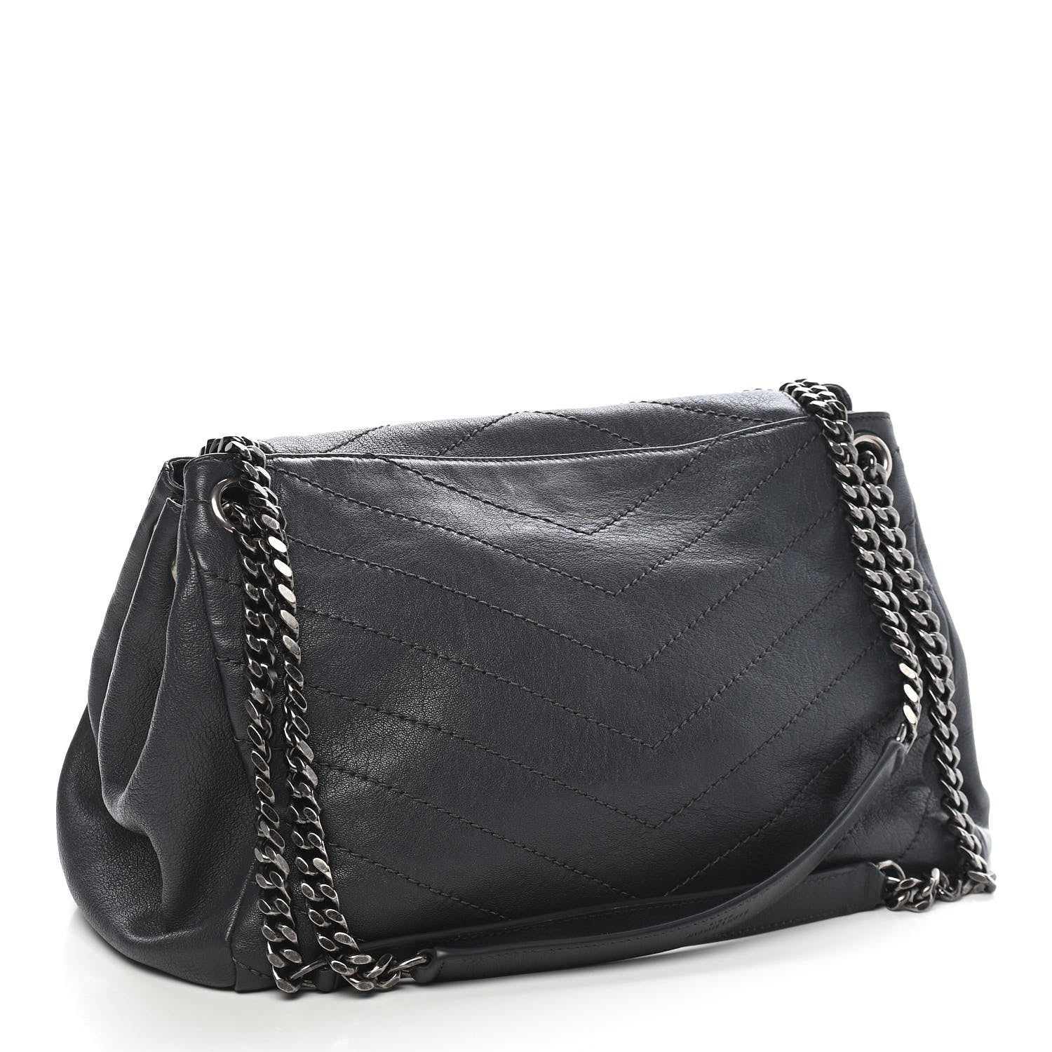 Saint Laurent Vintage Lambskin Chevron Monogram Medium Nolita Dark Smog 3 of 9