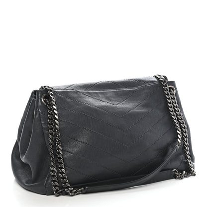 Saint Laurent Vintage Lambskin Chevron Monogram Medium Nolita Dark Smog 3 of 9