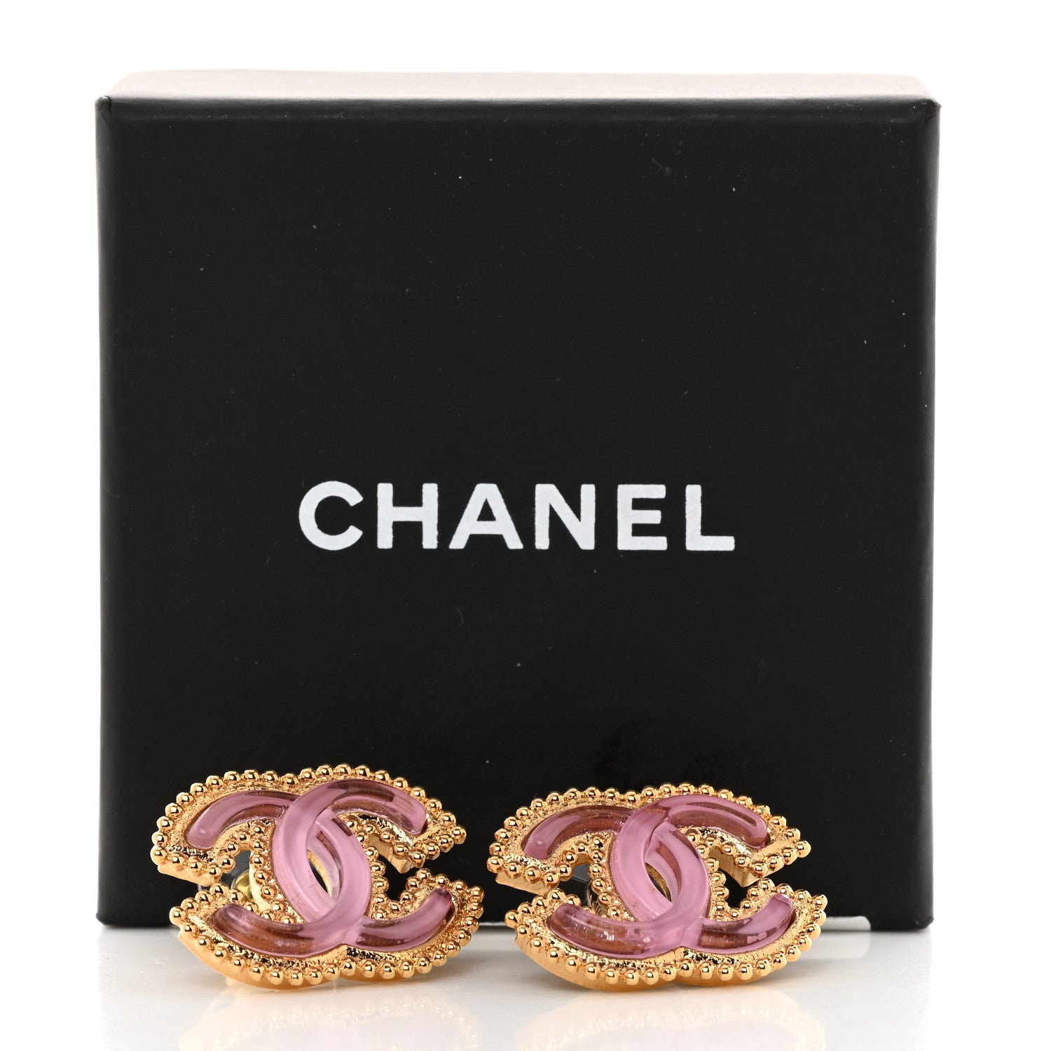 Chanel Metal Resin Rope CC Earrings Gold Pink 5 of 5