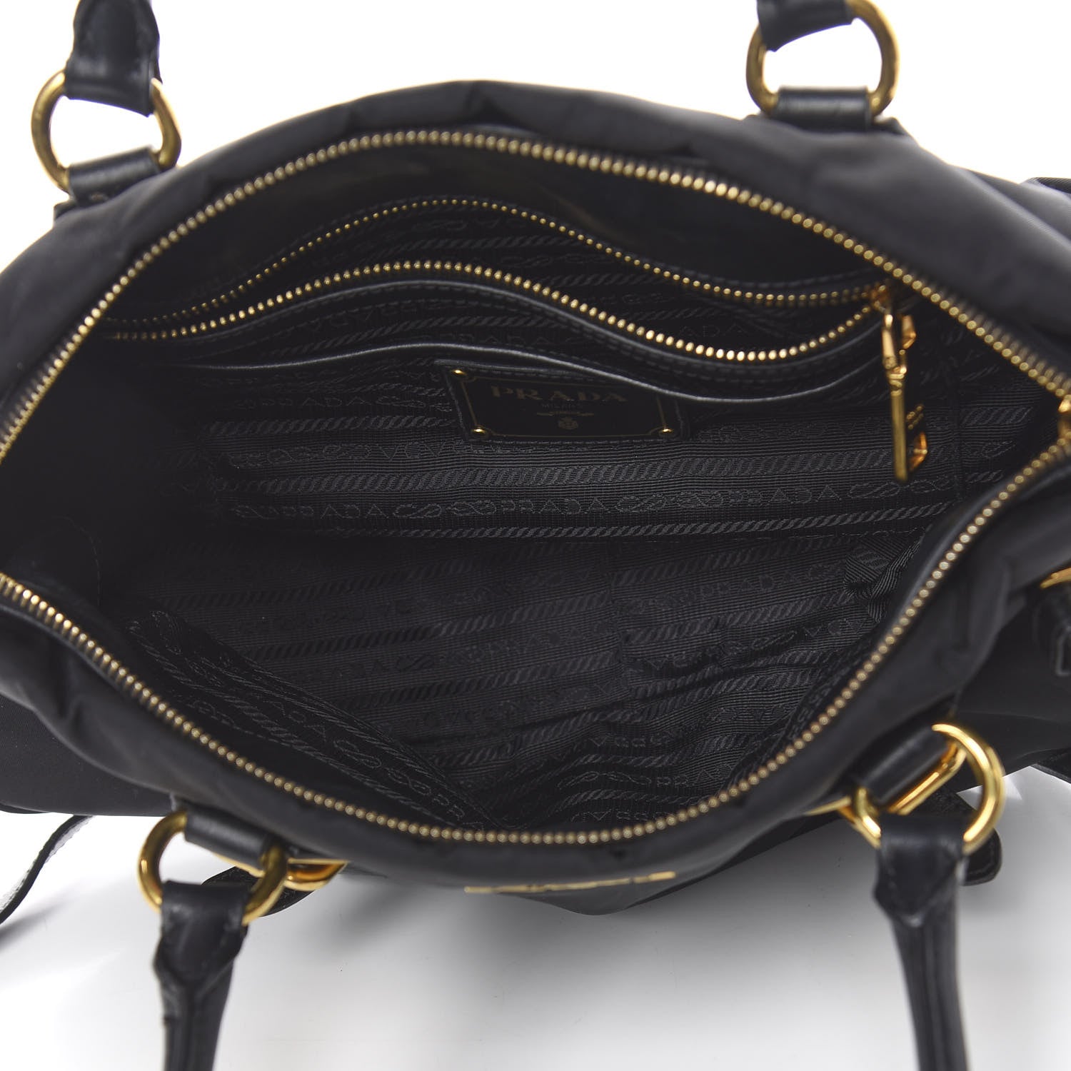 Prada Tessuto Nylon Soft Calfskin Shopping Satchel Black 6 of 12