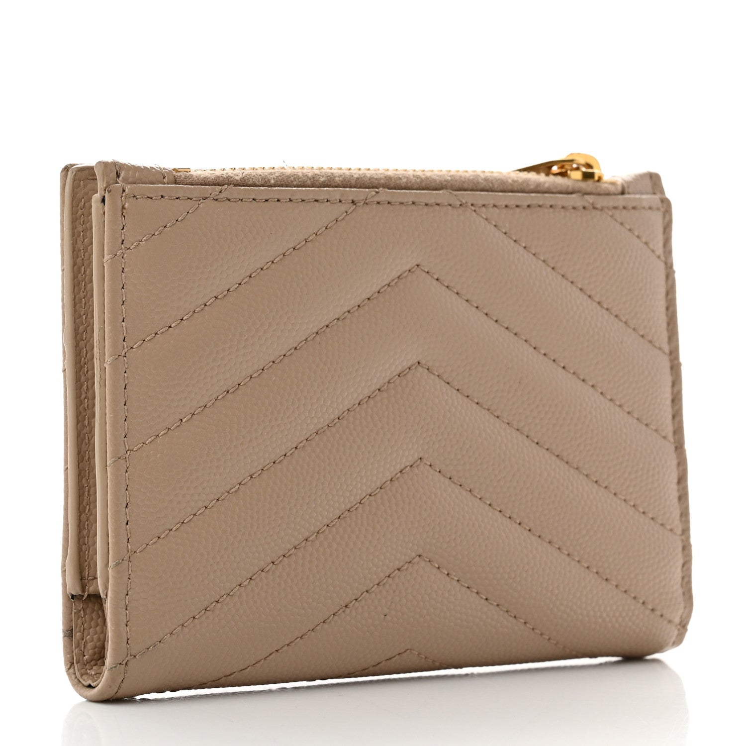 Saint Laurent Grain De Poudre Matelasse Chevron Monogram Zipped Card Case Nude Powder 3 of 8