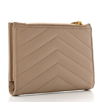 Saint Laurent Grain De Poudre Matelasse Chevron Monogram Zipped Card Case Nude Powder 3 of 8