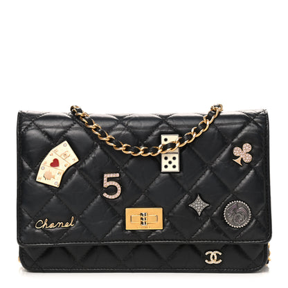 Chanel Aged Calfskin Quilted Lucky Charms Casino 2.55 Reissue Wallet On Chain WOC Black 1 of 11