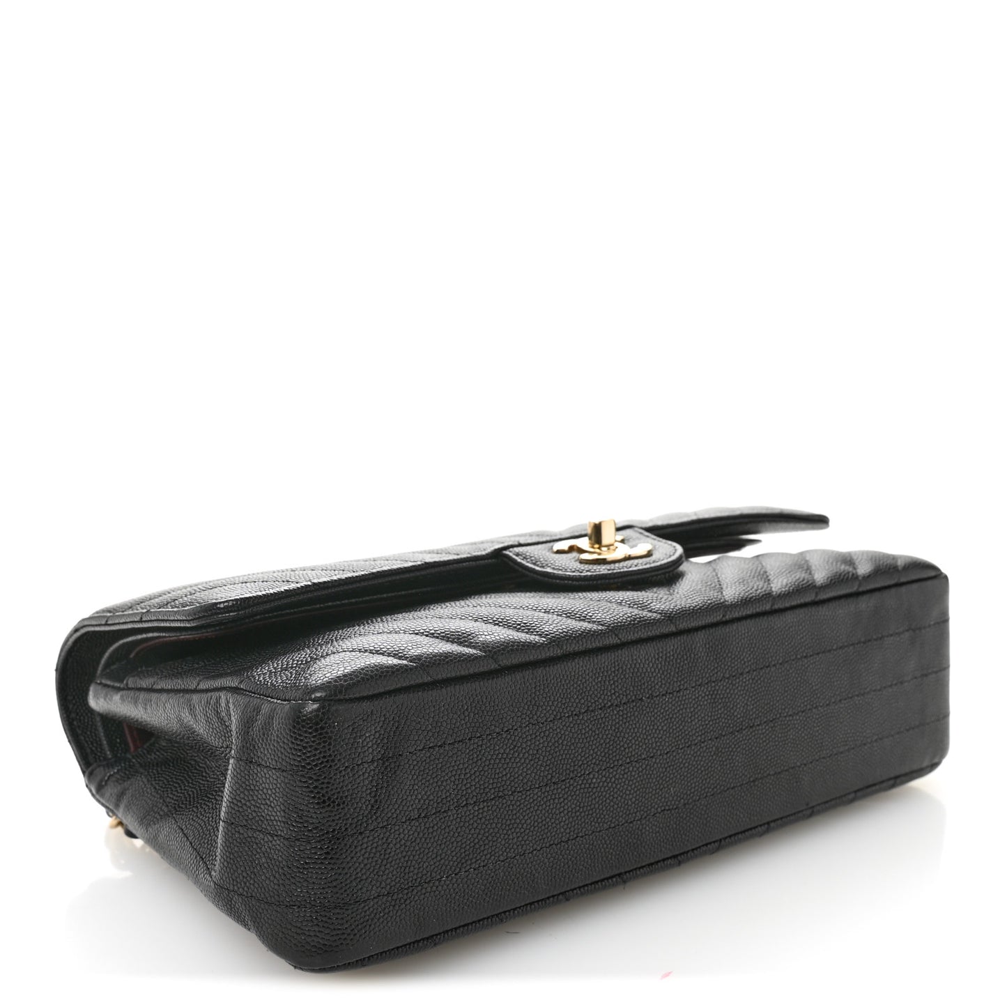Caviar Chevron Quilted Medium Double Flap Black
