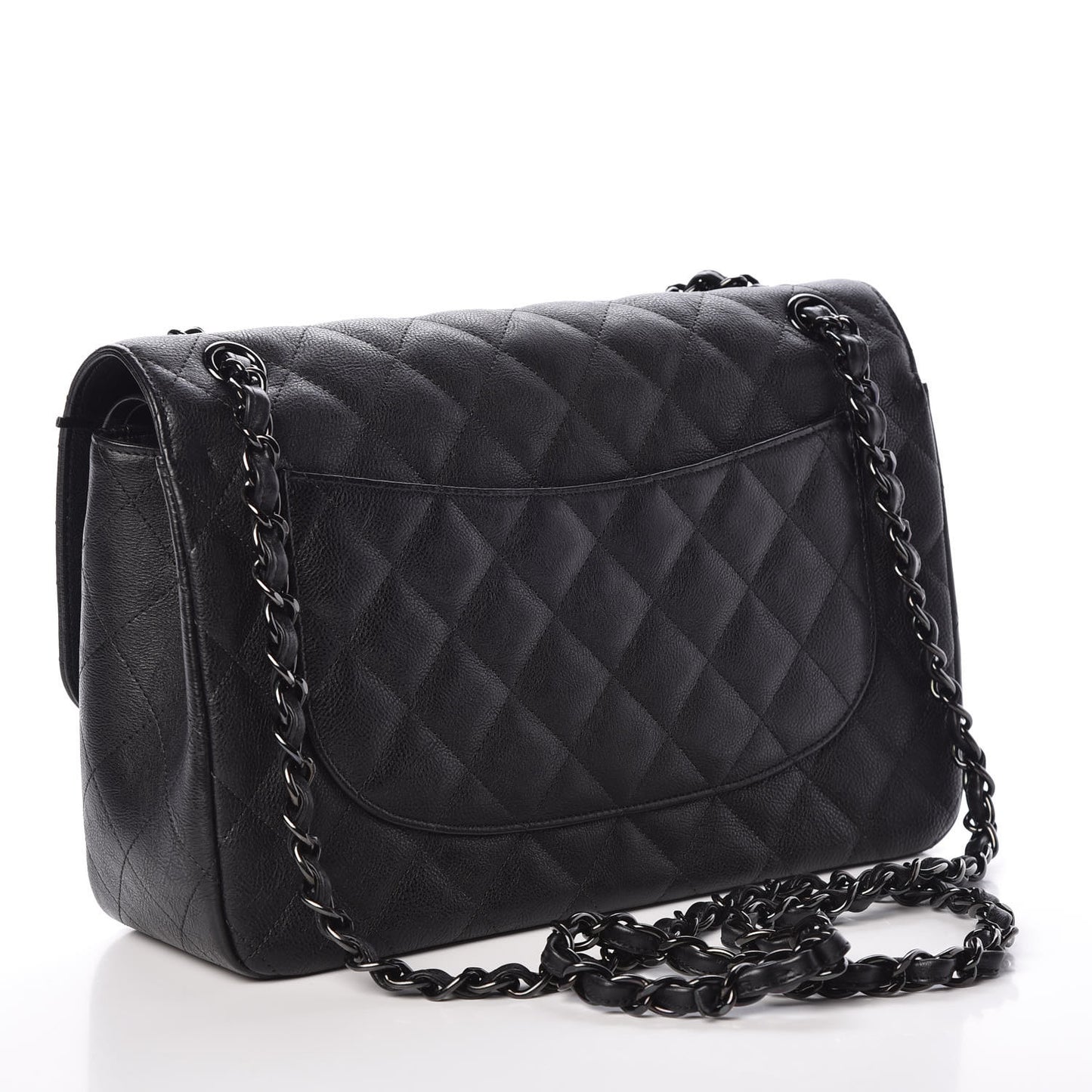 Crumpled Calfskin Quilted Jumbo Double Flap So Black