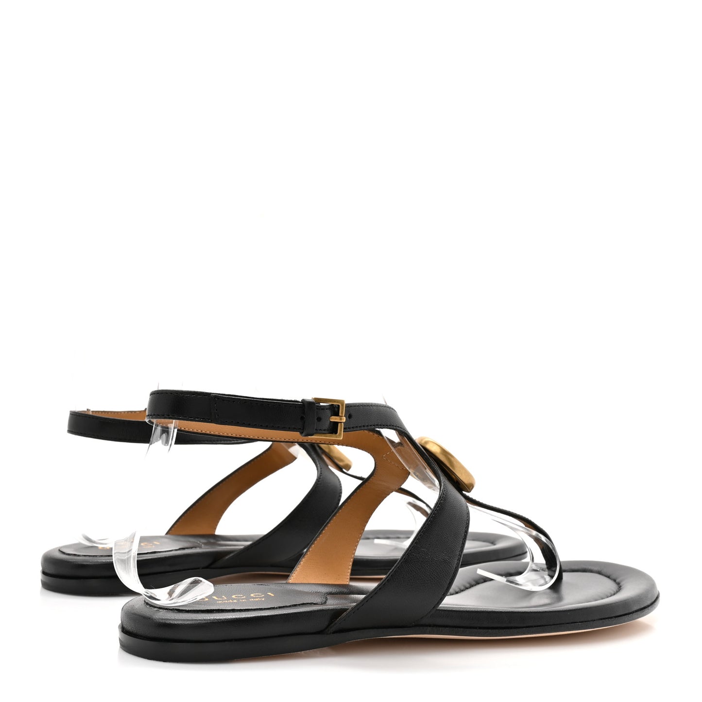 Calfskin Double G Thong Flat Sandals 37.5 Black
