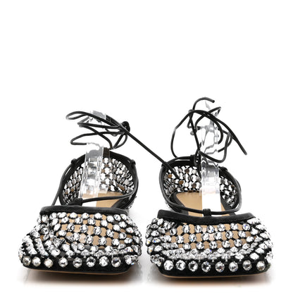 Bottega Veneta Mesh Nappa Crystal Embellished Sparkle Stretch Ankle Tie Flats 38 Black 3 of 8