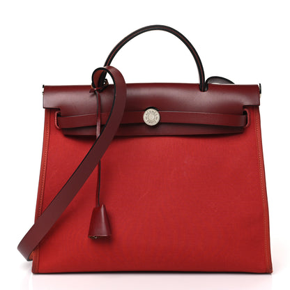 Hermes Military Toile Vache Hunter Herbag Zip 31 PM Rouge Grenat 3 of 10