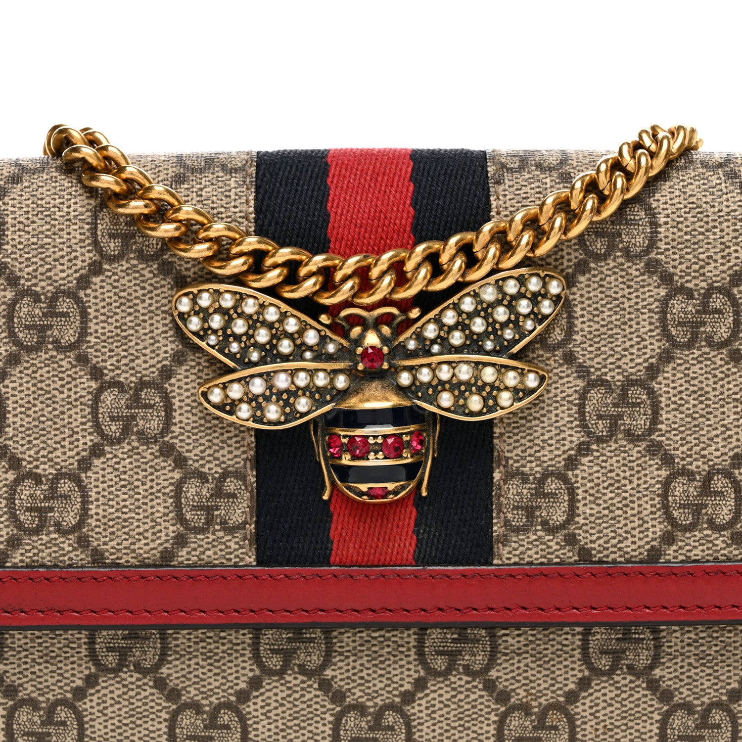 Gucci GG Supreme Monogram Web Queen Margaret Chain Wallet Red 7 of 11