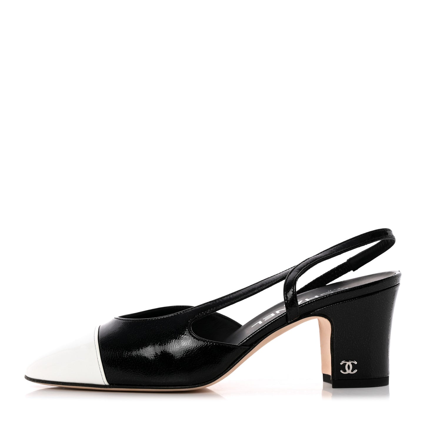 Patent Cap Toe CC Slingback Flats 36.5 Black White