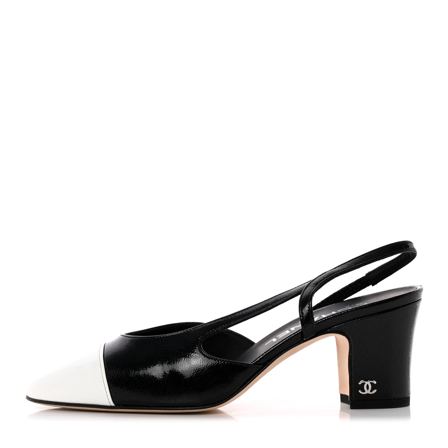 Chanel Patent Cap Toe CC Slingback Flats 36.5 Black White 1 of 13