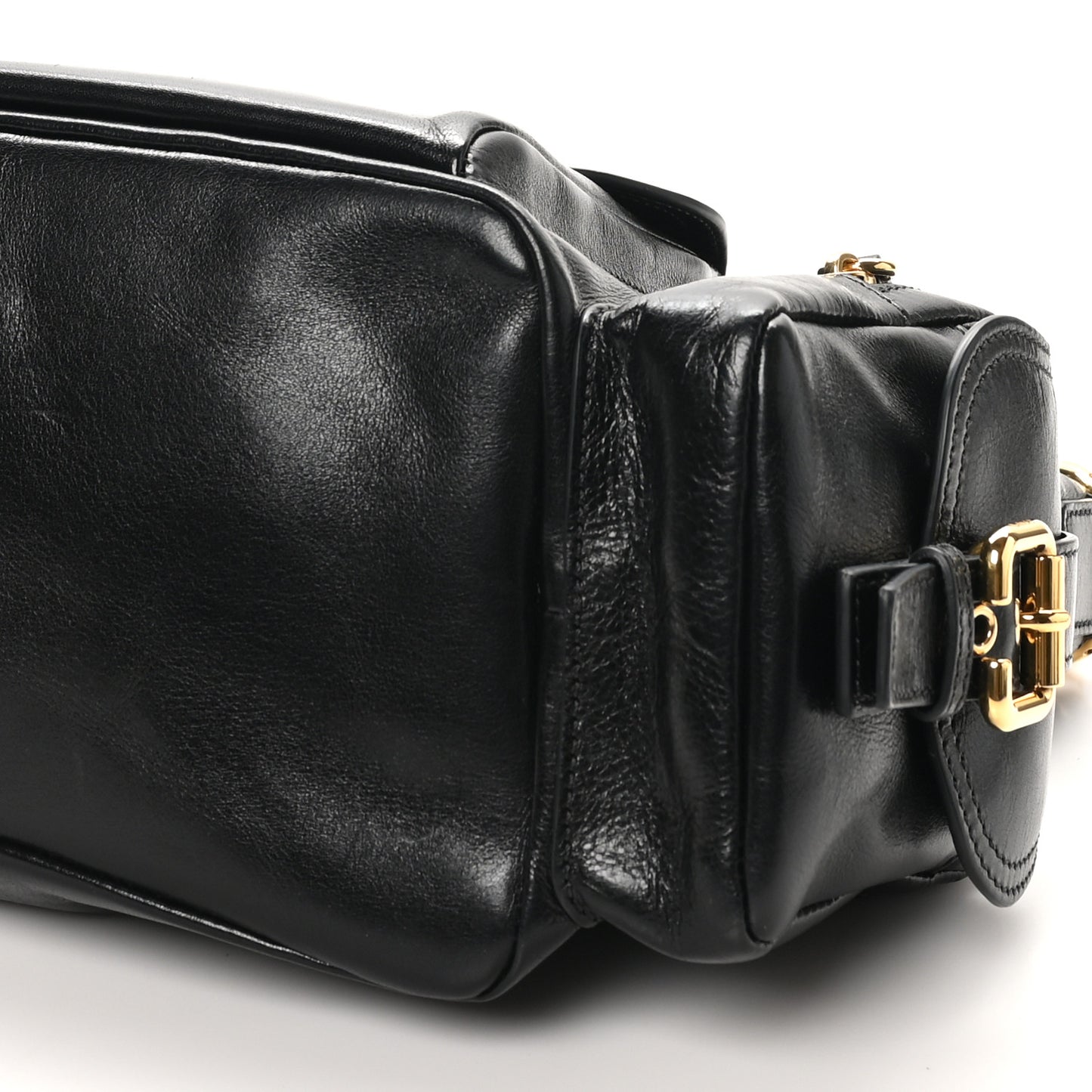 Shiny Calfskin Medium Double Carry Camera Bag Black