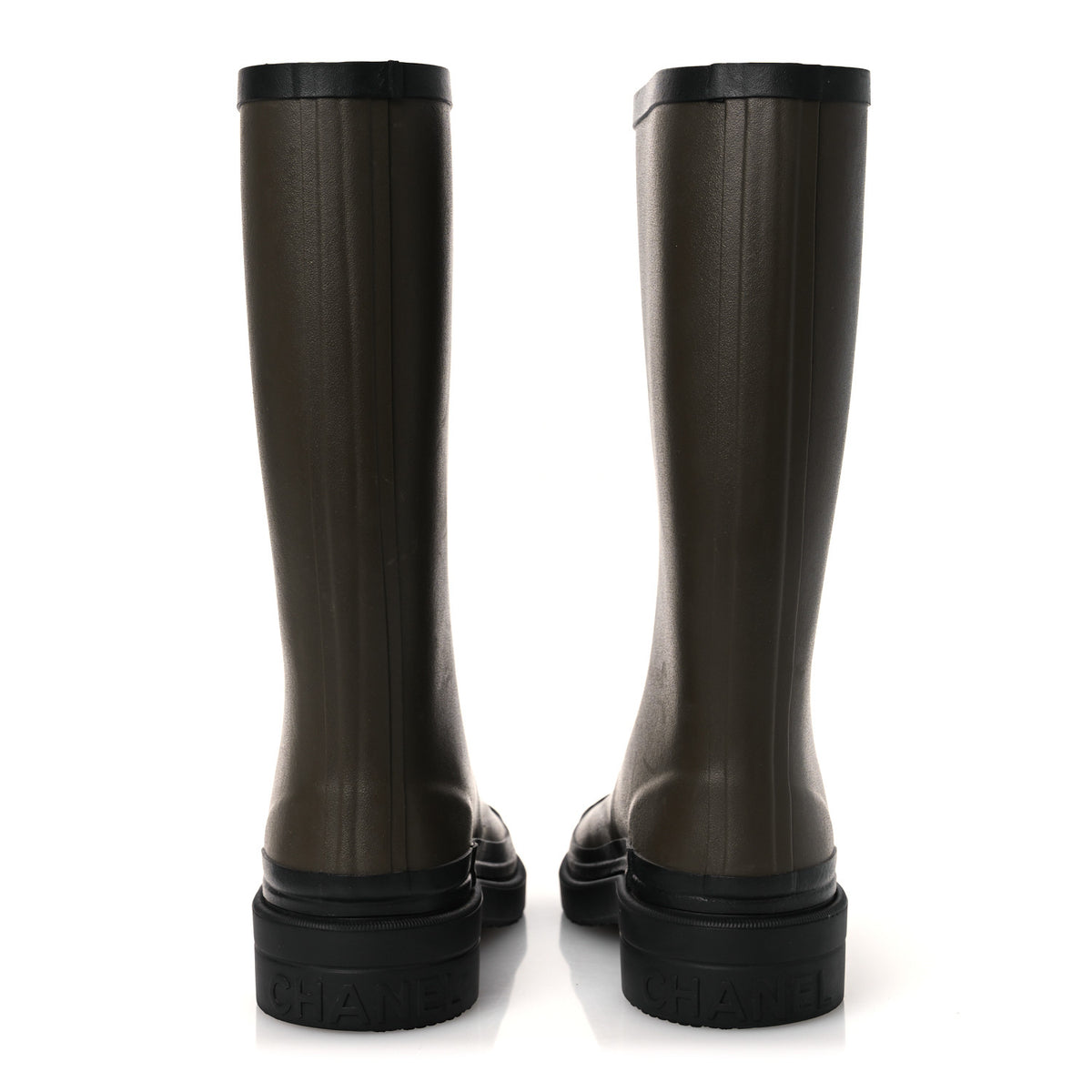 Chanel Caoutchouk CC High Boots 35 Khaki Black 6 of 15