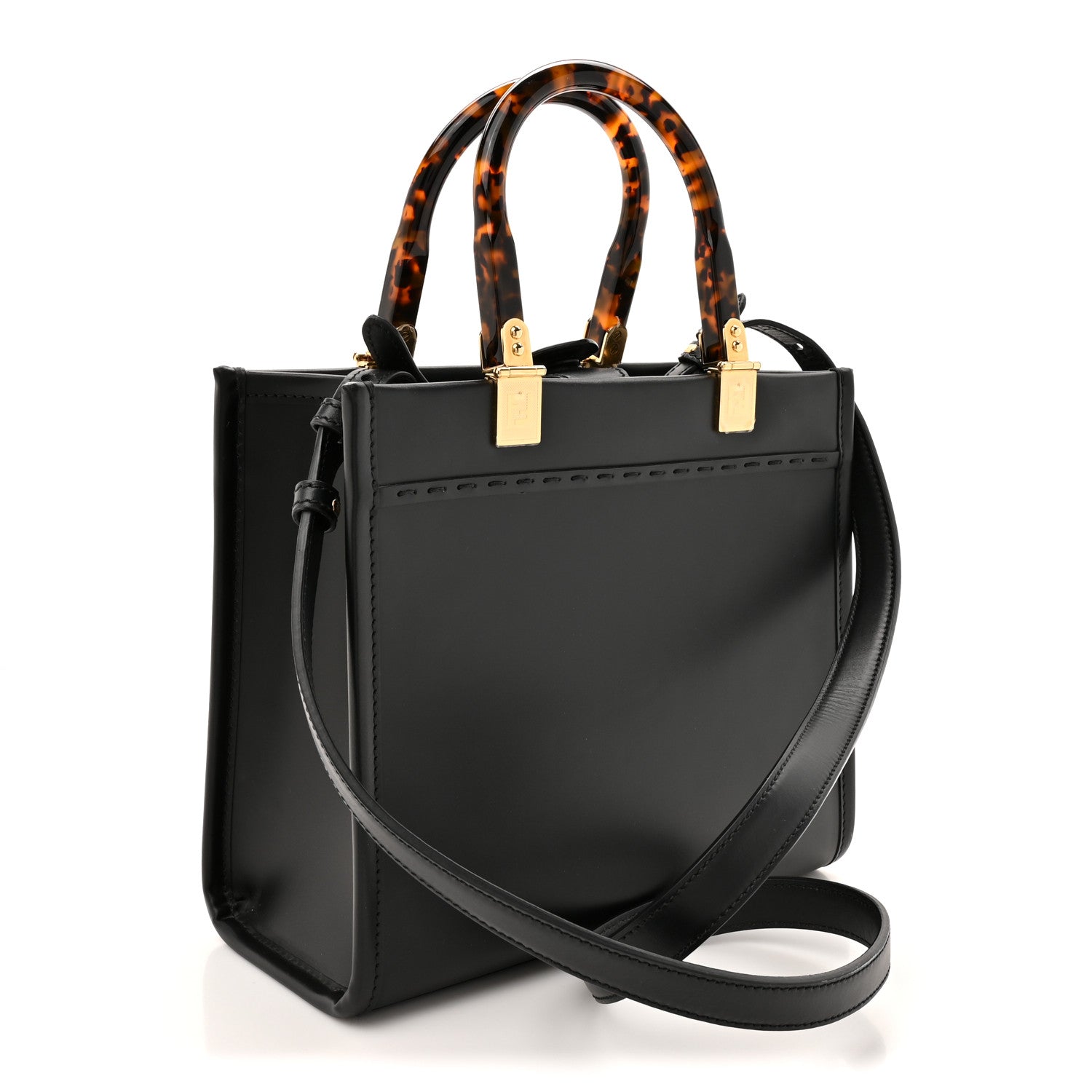Fendi Vitello King Plexiglass Small Fendi Sunshine Shopper Tote Black 3 of 11