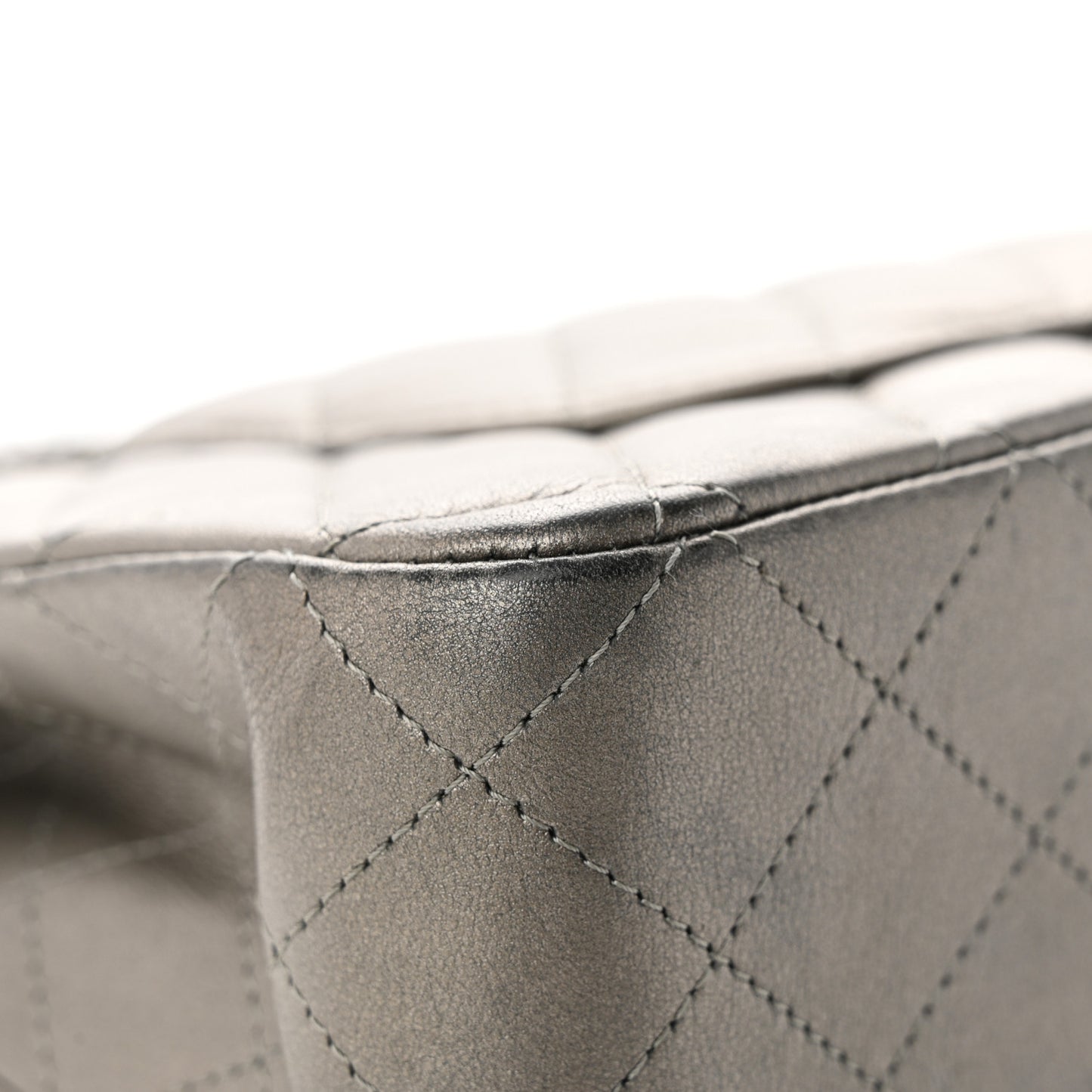 Metallic Calfskin Quilted Medium Double Flap Ruthenium