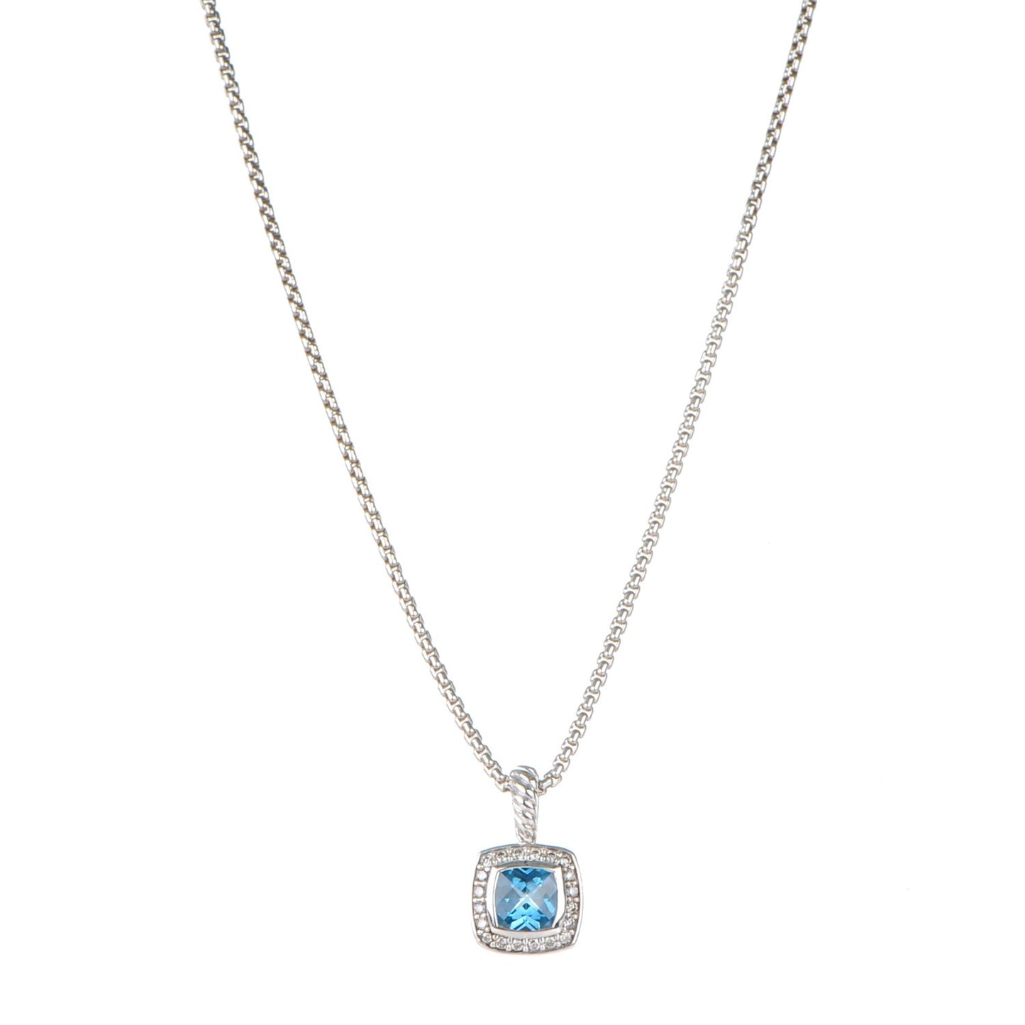 Sterling Silver Diamond Blue Topaz 7mm Petite Albion Pendant Necklace