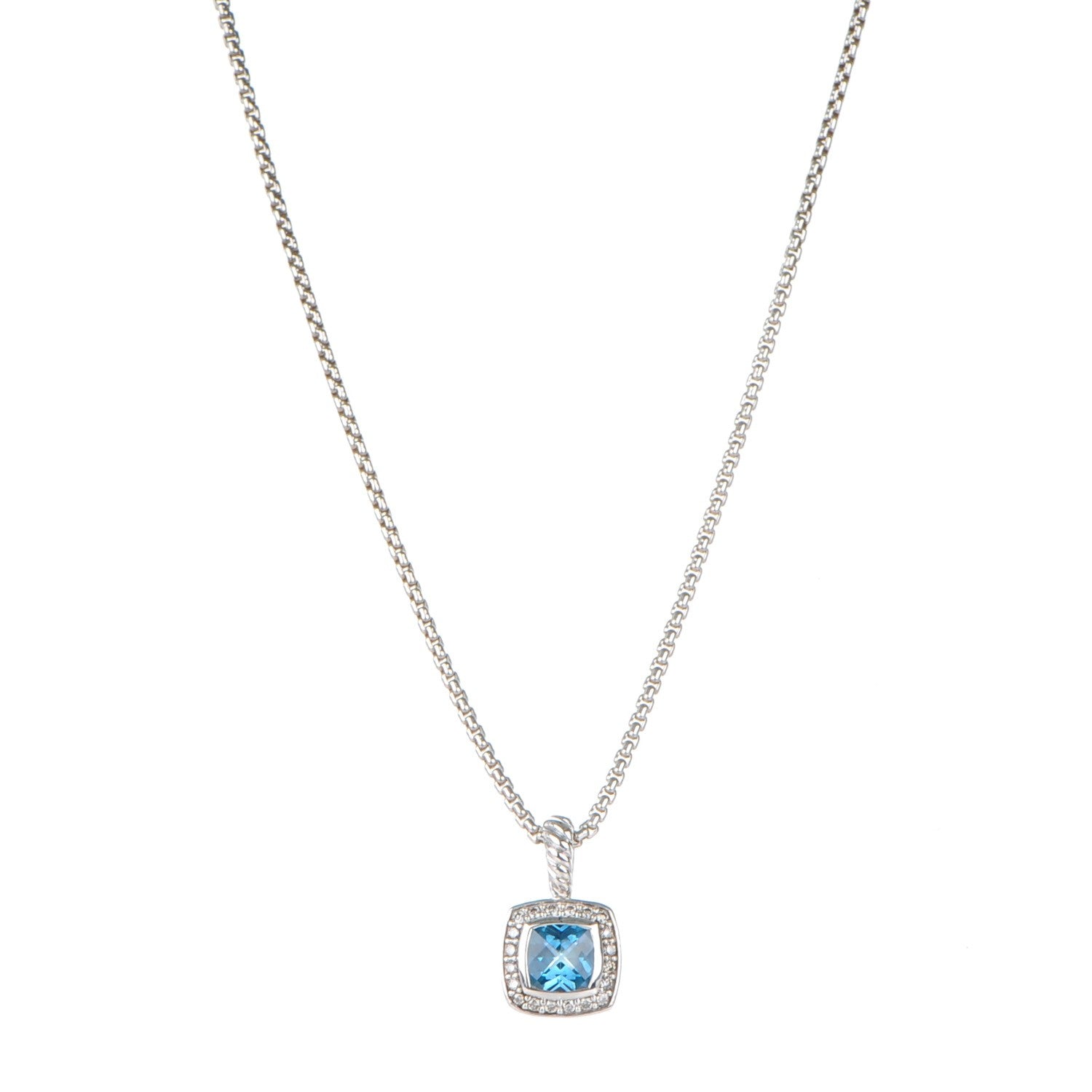 David Yurman Sterling Silver Diamond Blue Topaz 7mm Petite Albion Pendant Necklace 1 of 5