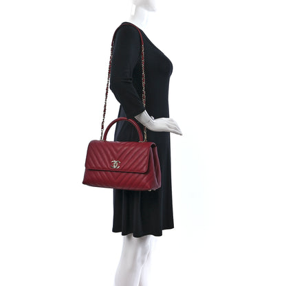 Chanel Caviar Lizard Chevron Quilted Small Coco Handle Flap Red 2 of 9