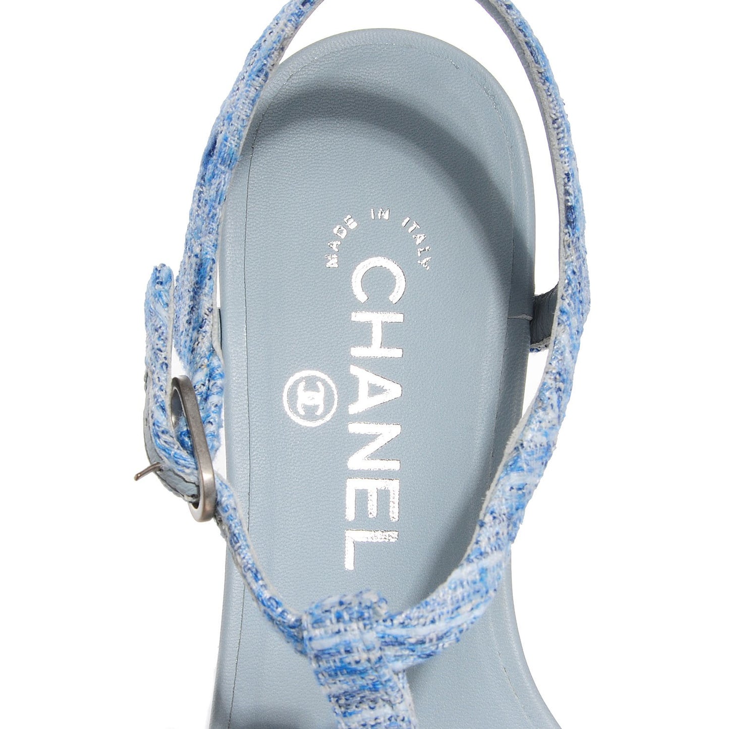 Fantasy Tweed CC Flat Sandals 37.5 Light Blue