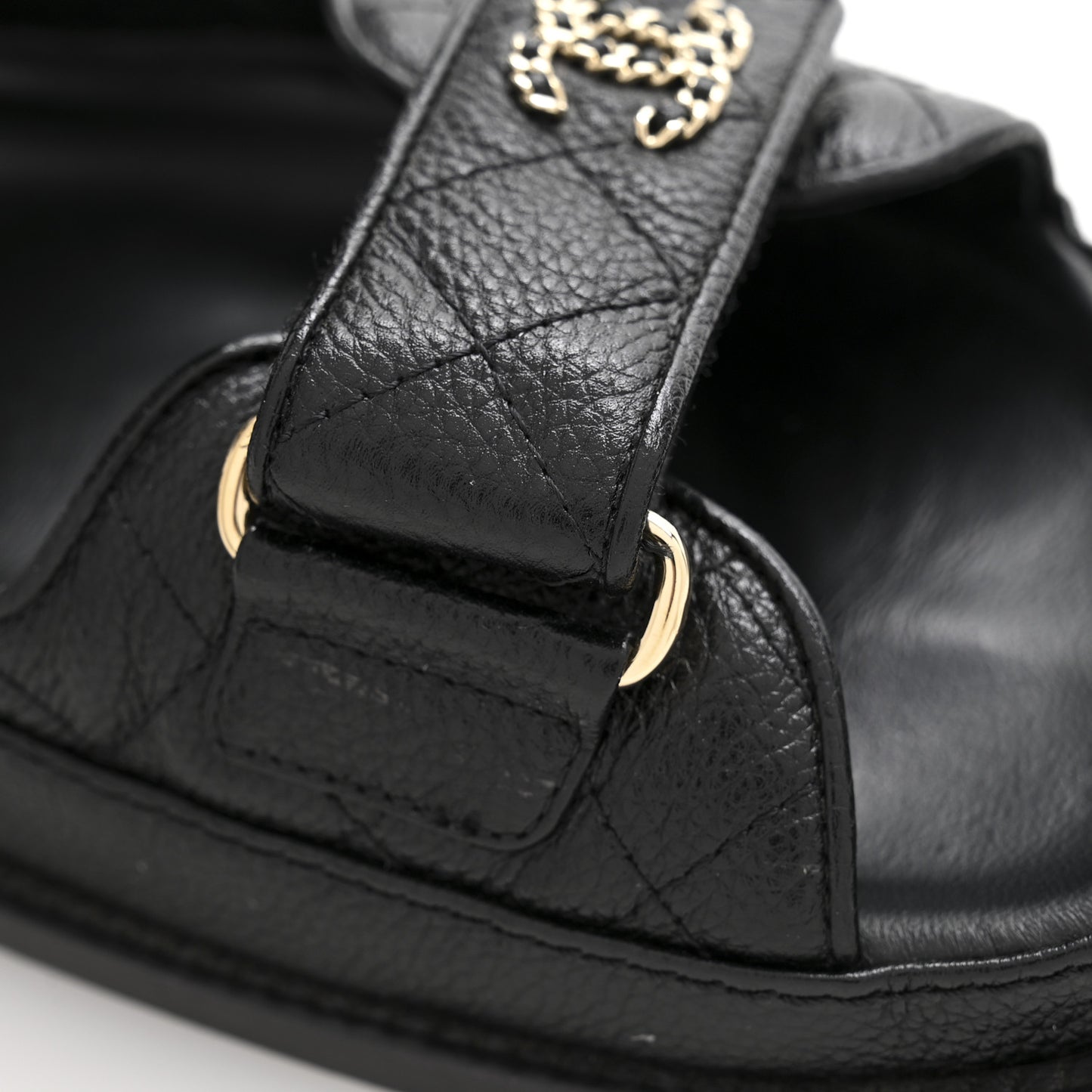 Grained Calfskin Velcro Dad Sandals 37.5 Black