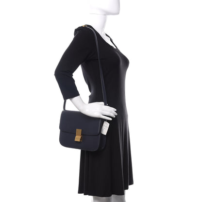 Celine Liege Calfskin Medium Classic Box Flap Bag Dark Blue 2 of 13