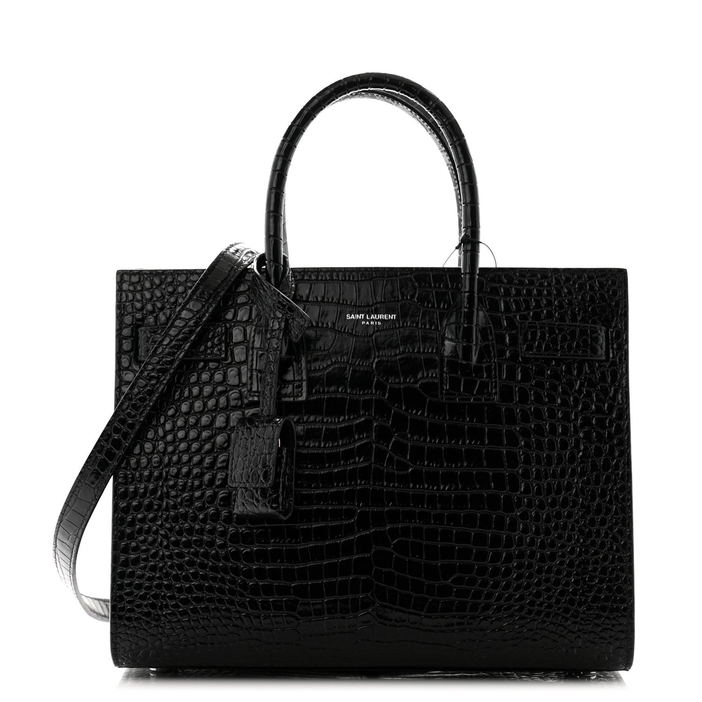 Calfskin Crocodile Embossed Baby Sac De Jour Black