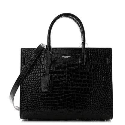 Saint Laurent Calfskin Crocodile Embossed Baby Sac De Jour Black 1 of 9