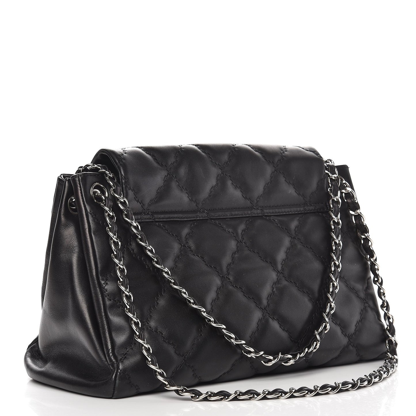Calfskin Double Stitch Large Hamptons Flap Bag Black