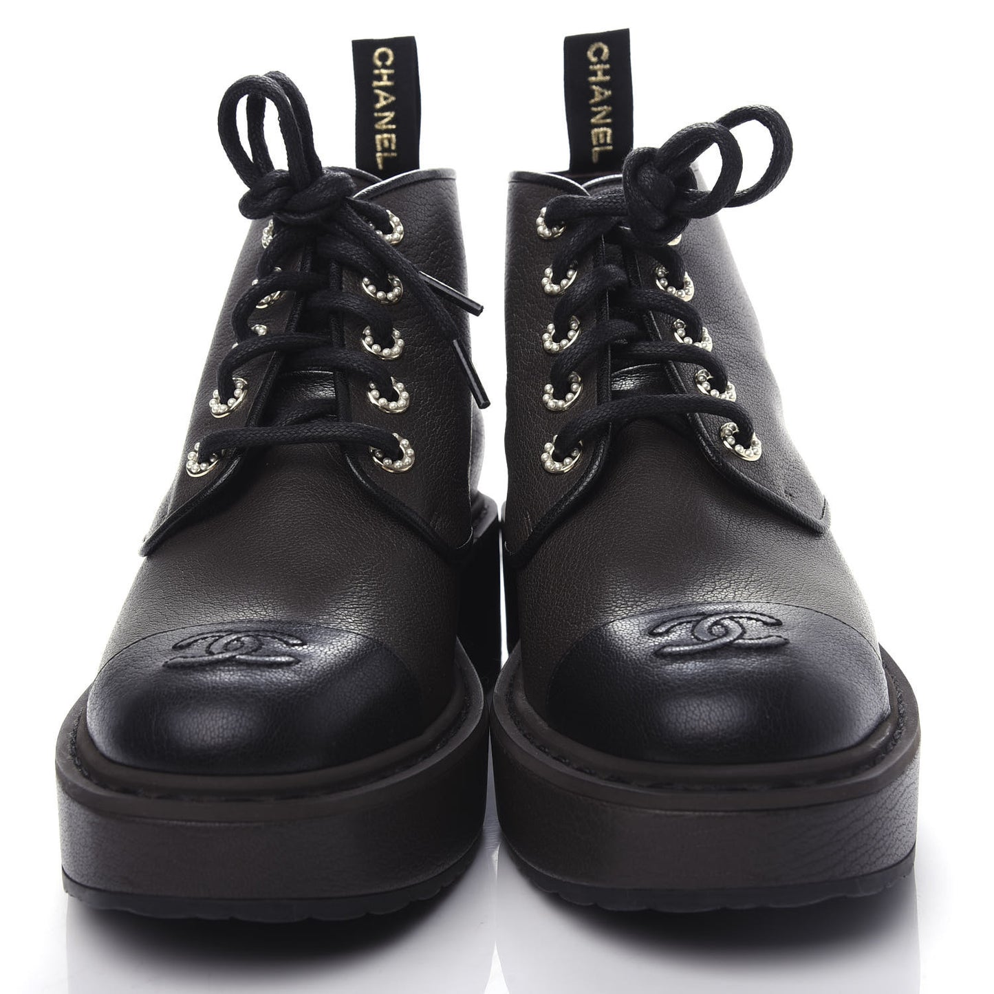 Goatskin Pearl Lace Up CC Short Boots 40 Brown Black