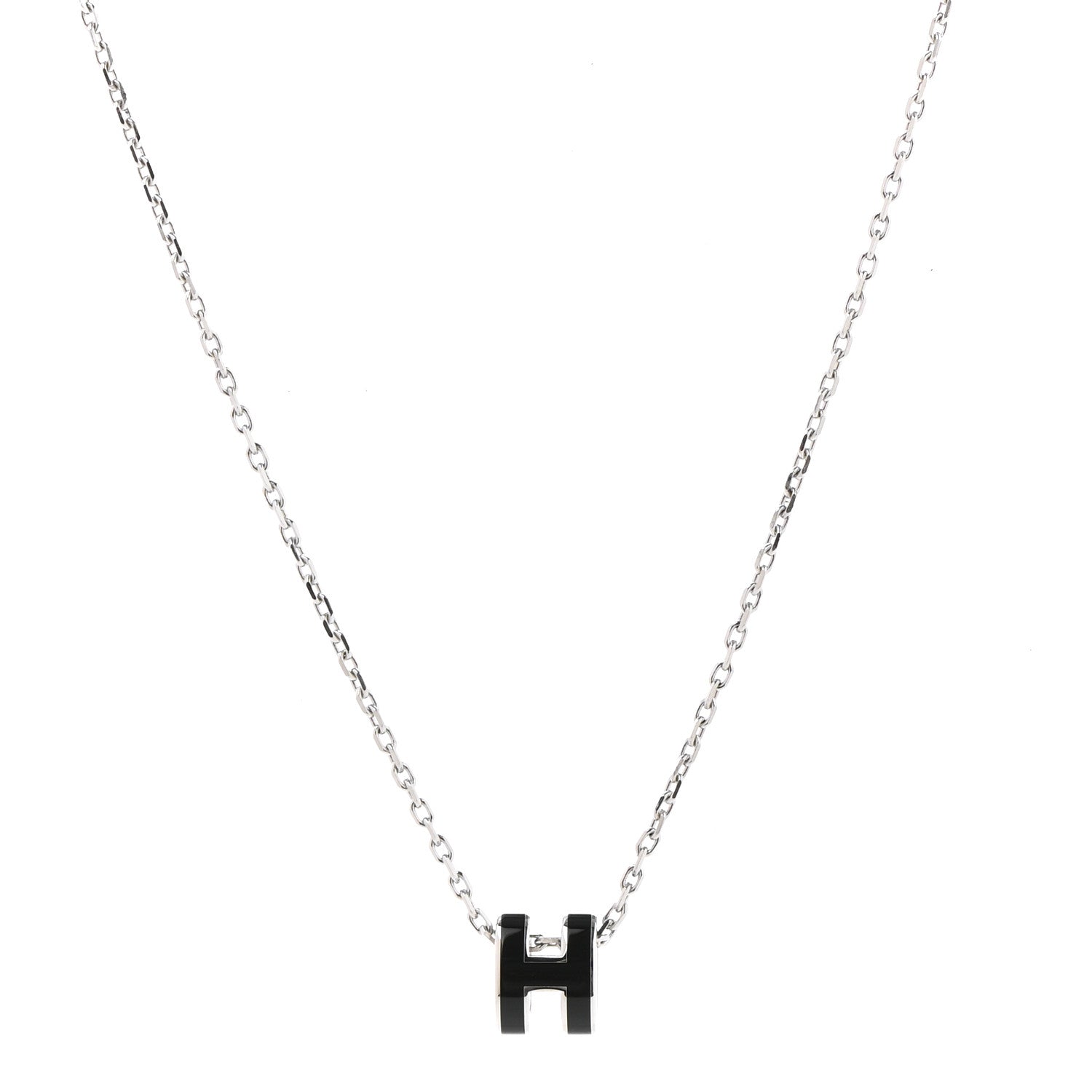 Hermes Lacquered Palladium Mini Pop H Pendant Necklace Black 1 of 7
