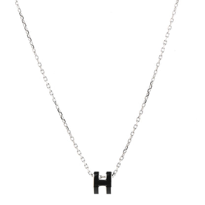 Hermes Lacquered Palladium Mini Pop H Pendant Necklace Black 1 of 7