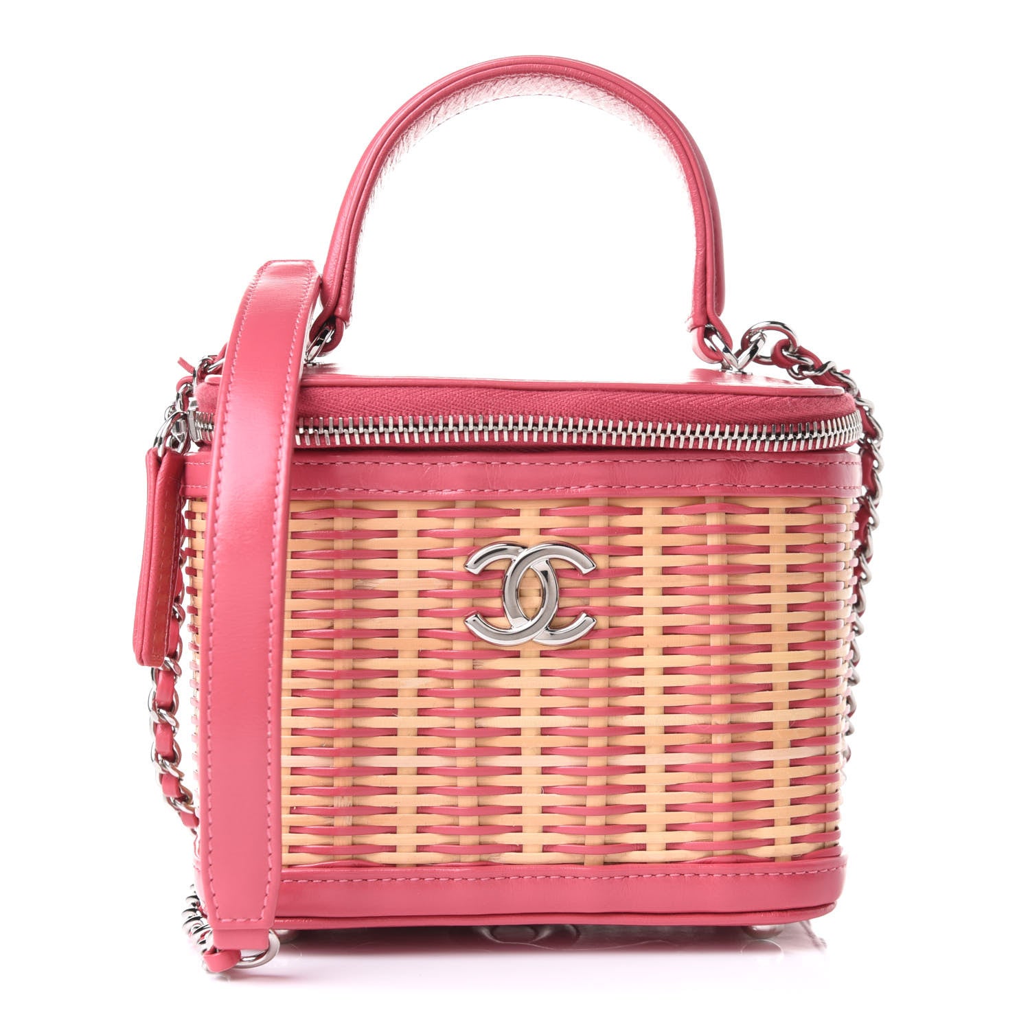 Chanel Calfskin Raffia Small Take Away Vanity Case Bag Pink Beige 1 of 9