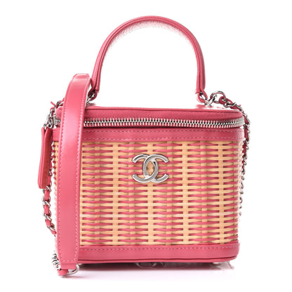 Chanel Calfskin Raffia Small Take Away Vanity Case Bag Pink Beige 1 of 9