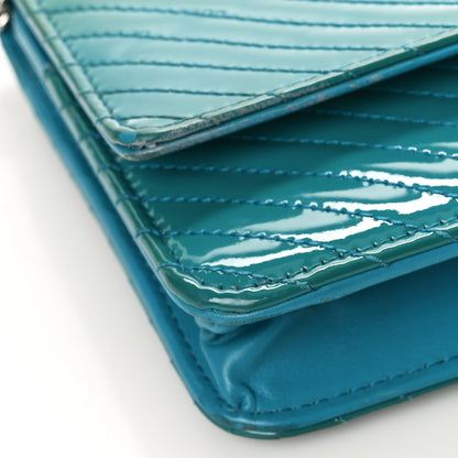 Chanel Patent Calfskin Chevron Quilted Wallet On Chain WOC Blue 8 of 10