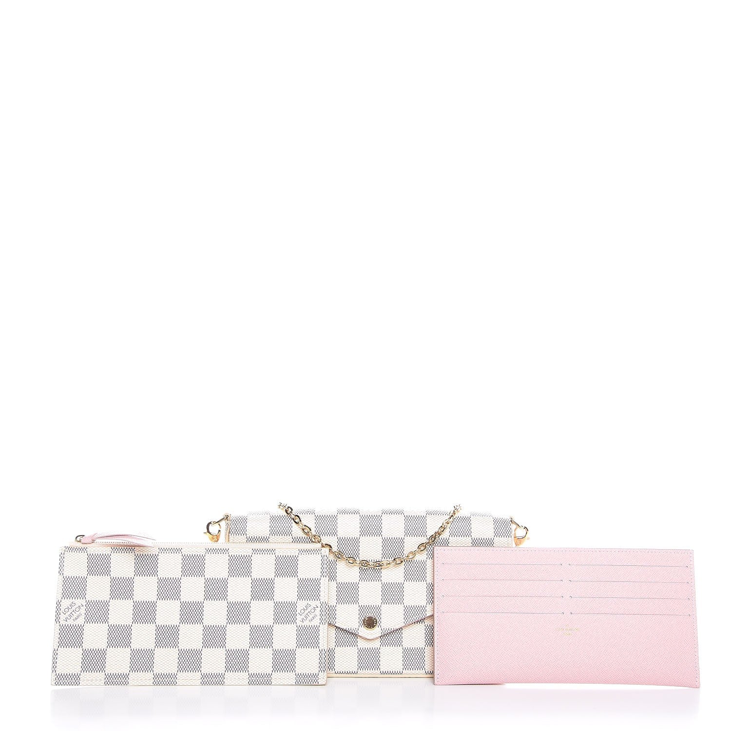 Louis Vuitton Damier Azur Pochette Felicie Chain Wallet Rose Ballerine 9 of 10