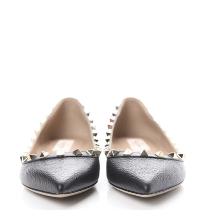 Valentino Garavani Pebbled Calfskin Rockstud Ballerina Flats 36.5 Black 2 of 12