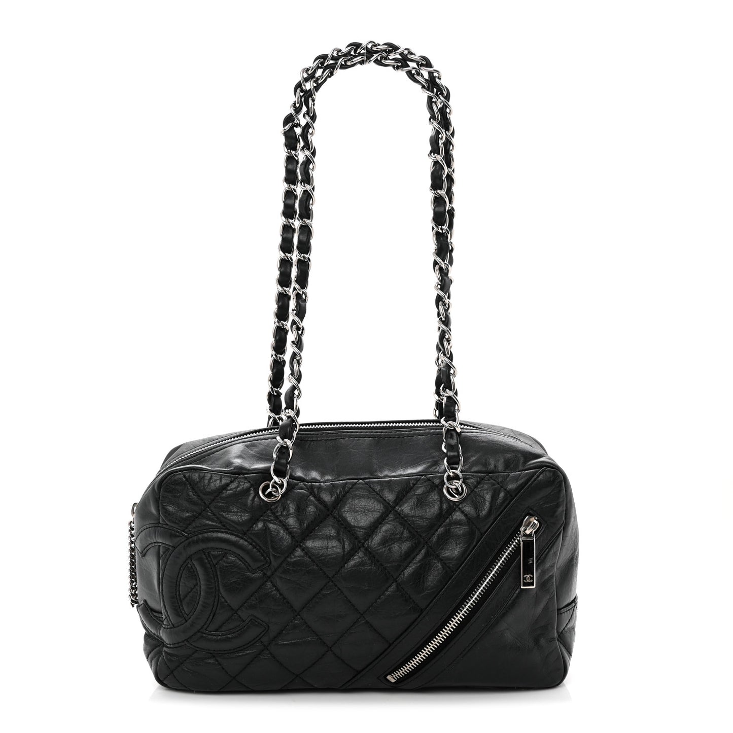 Aged Calfskin Quilted Cotton Club Bowler Black