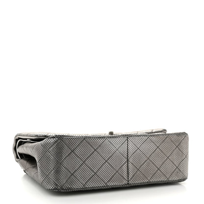 Chanel Metallic Perforated Lambskin Quilted Jumbo Double Flap Dark Silver 4 of 16
