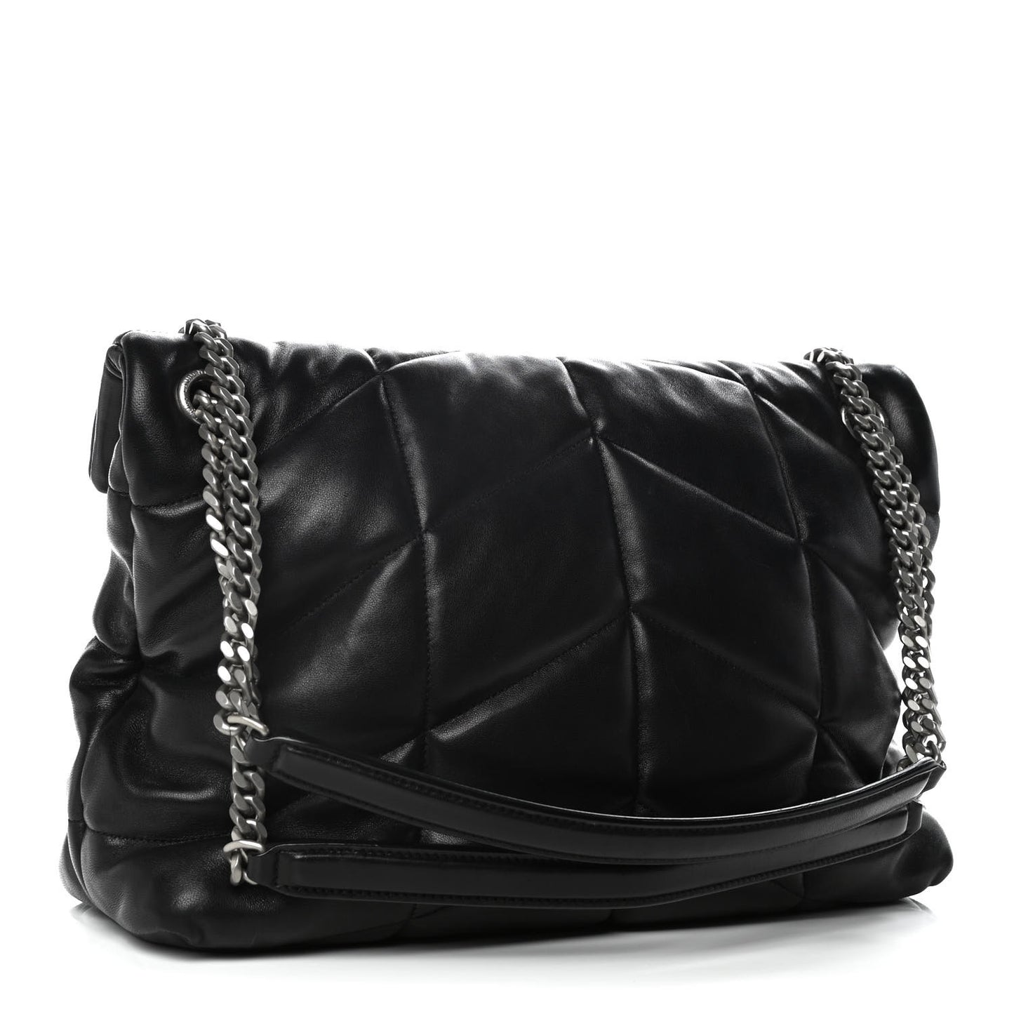Lambskin Quilted Small Loulou Puffer Monogram Chain Satchel Black